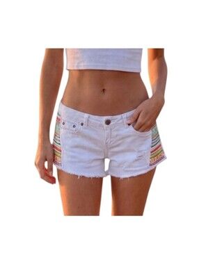 White Denim Embroidered Shorts Distressed Frayed Hem Vanilla Star Macy's 9